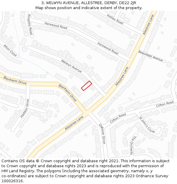 3, WELWYN AVENUE, ALLESTREE, DERBY, DE22 2JR: Location map and indicative extent of plot