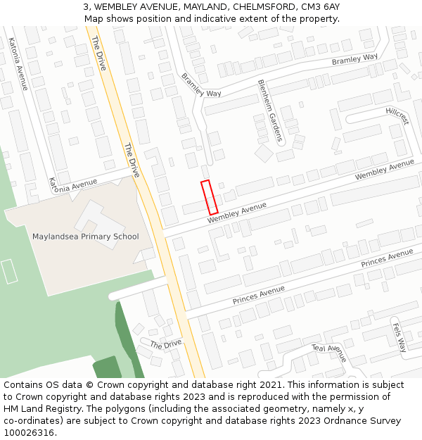 3, WEMBLEY AVENUE, MAYLAND, CHELMSFORD, CM3 6AY: Location map and indicative extent of plot