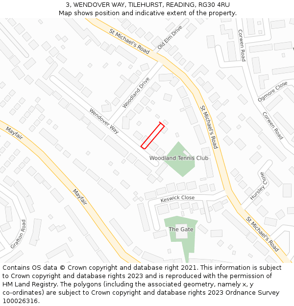 3, WENDOVER WAY, TILEHURST, READING, RG30 4RU: Location map and indicative extent of plot