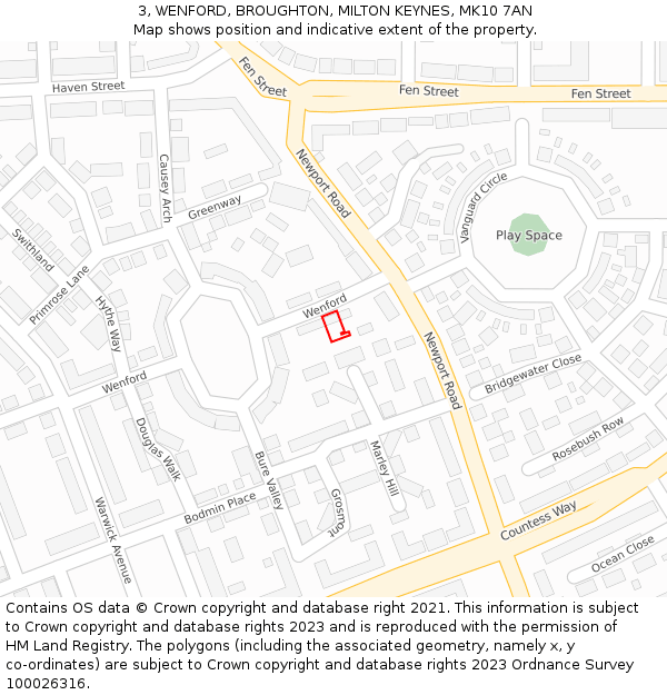 3, WENFORD, BROUGHTON, MILTON KEYNES, MK10 7AN: Location map and indicative extent of plot