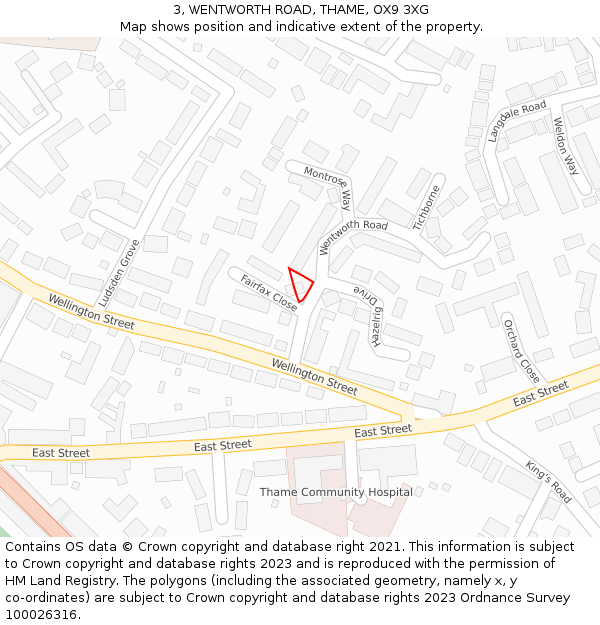 3, WENTWORTH ROAD, THAME, OX9 3XG: Location map and indicative extent of plot