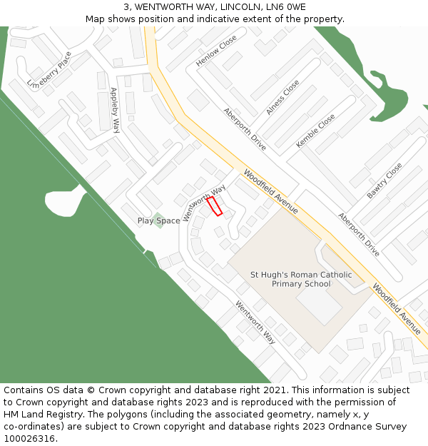 3, WENTWORTH WAY, LINCOLN, LN6 0WE: Location map and indicative extent of plot