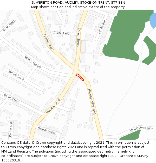 3, WERETON ROAD, AUDLEY, STOKE-ON-TRENT, ST7 8EN: Location map and indicative extent of plot