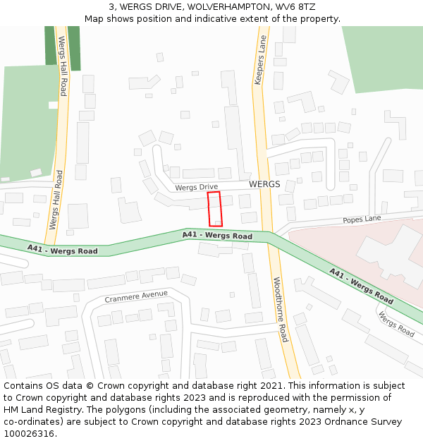 3, WERGS DRIVE, WOLVERHAMPTON, WV6 8TZ: Location map and indicative extent of plot