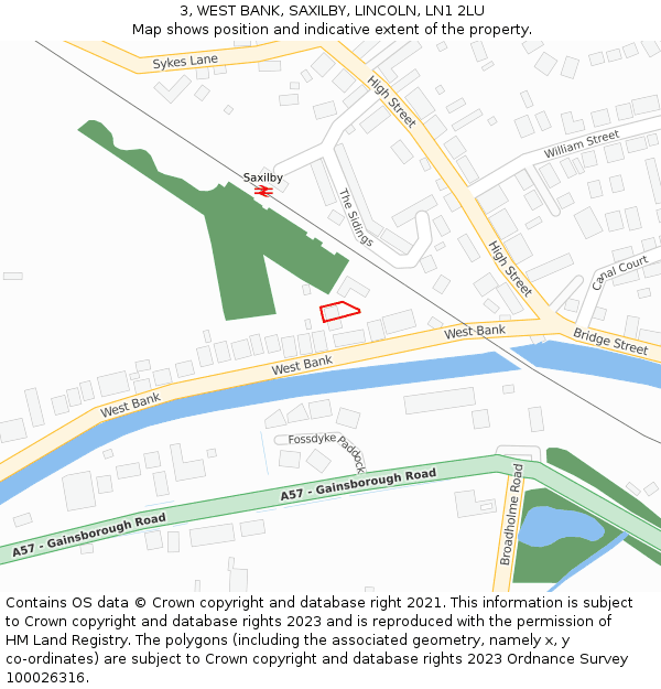 3, WEST BANK, SAXILBY, LINCOLN, LN1 2LU: Location map and indicative extent of plot