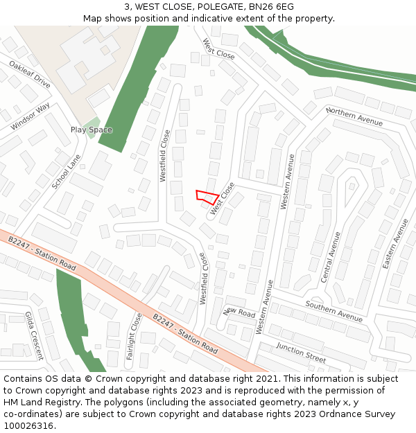 3, WEST CLOSE, POLEGATE, BN26 6EG: Location map and indicative extent of plot