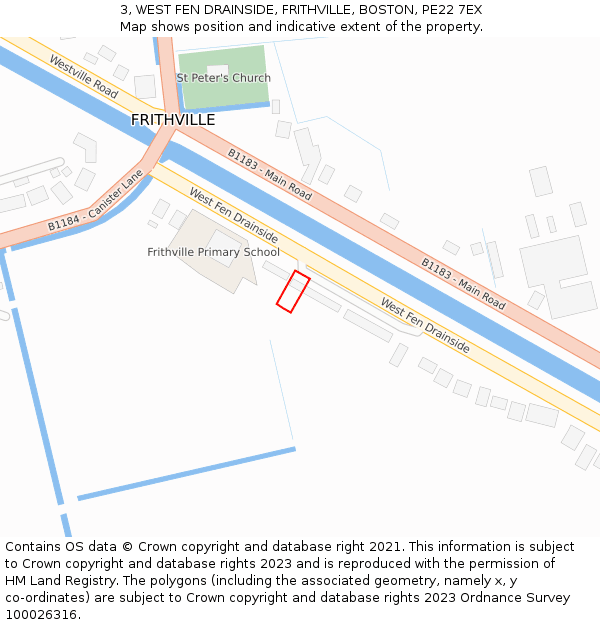 3, WEST FEN DRAINSIDE, FRITHVILLE, BOSTON, PE22 7EX: Location map and indicative extent of plot