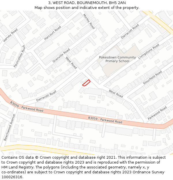 3, WEST ROAD, BOURNEMOUTH, BH5 2AN: Location map and indicative extent of plot