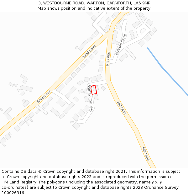 3, WESTBOURNE ROAD, WARTON, CARNFORTH, LA5 9NP: Location map and indicative extent of plot