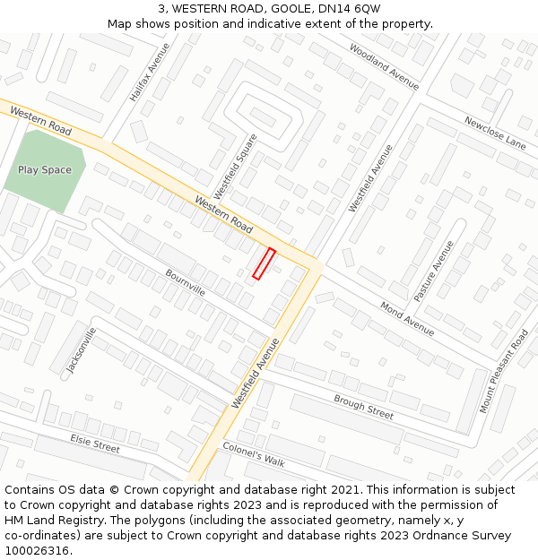 3, WESTERN ROAD, GOOLE, DN14 6QW: Location map and indicative extent of plot