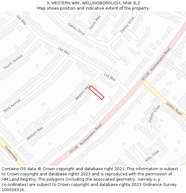 3, WESTERN WAY, WELLINGBOROUGH, NN8 3LZ: Location map and indicative extent of plot