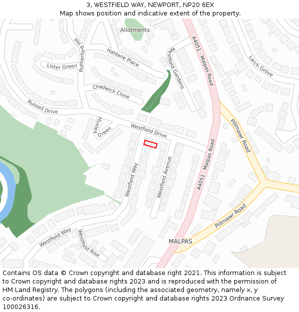 3, WESTFIELD WAY, NEWPORT, NP20 6EX: Location map and indicative extent of plot