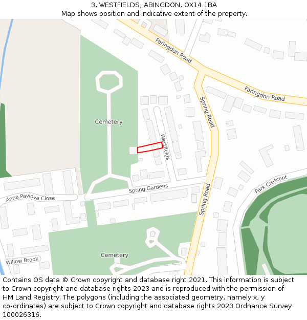 3, WESTFIELDS, ABINGDON, OX14 1BA: Location map and indicative extent of plot