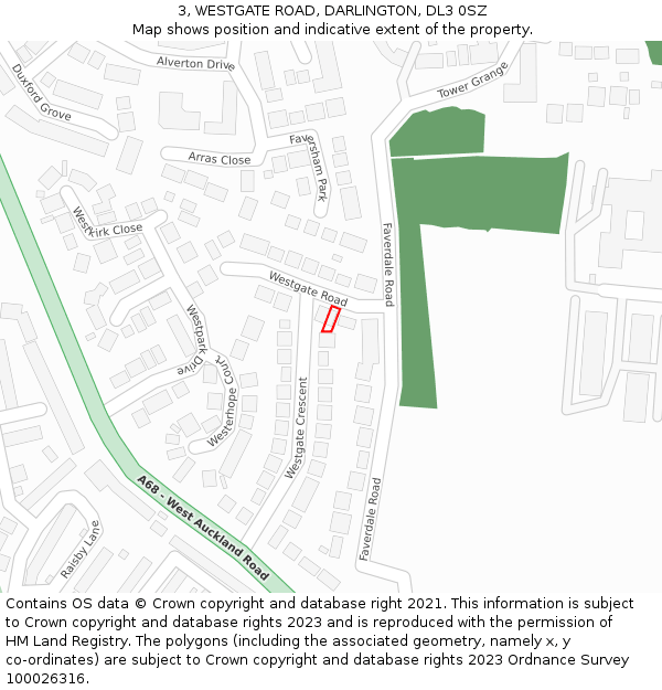 3, WESTGATE ROAD, DARLINGTON, DL3 0SZ: Location map and indicative extent of plot