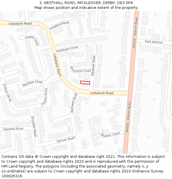 3, WESTHALL ROAD, MICKLEOVER, DERBY, DE3 0PA: Location map and indicative extent of plot