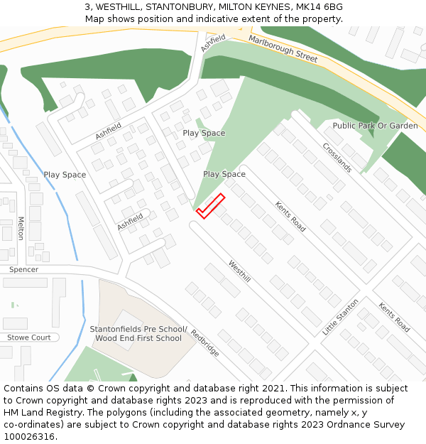 3, WESTHILL, STANTONBURY, MILTON KEYNES, MK14 6BG: Location map and indicative extent of plot