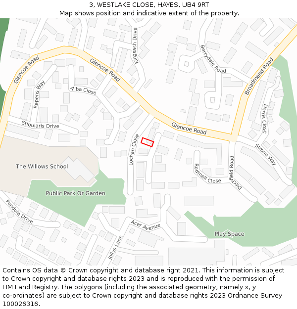 3, WESTLAKE CLOSE, HAYES, UB4 9RT: Location map and indicative extent of plot