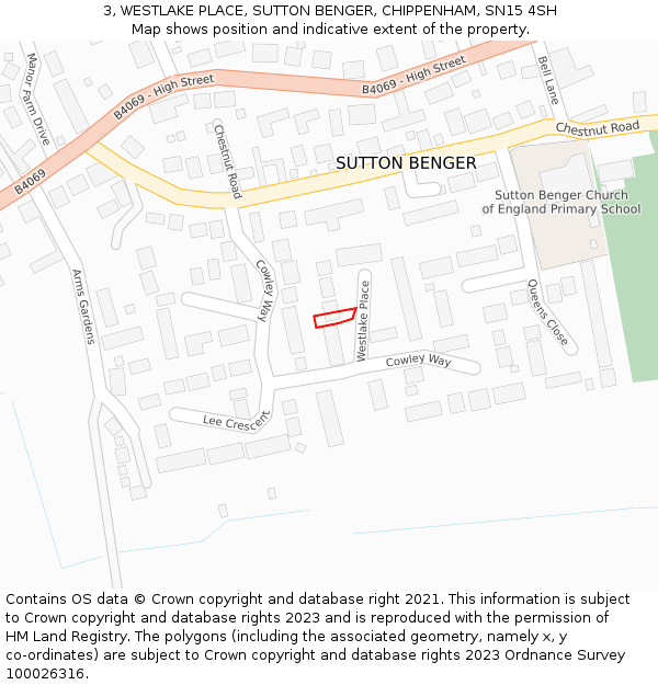 3, WESTLAKE PLACE, SUTTON BENGER, CHIPPENHAM, SN15 4SH: Location map and indicative extent of plot