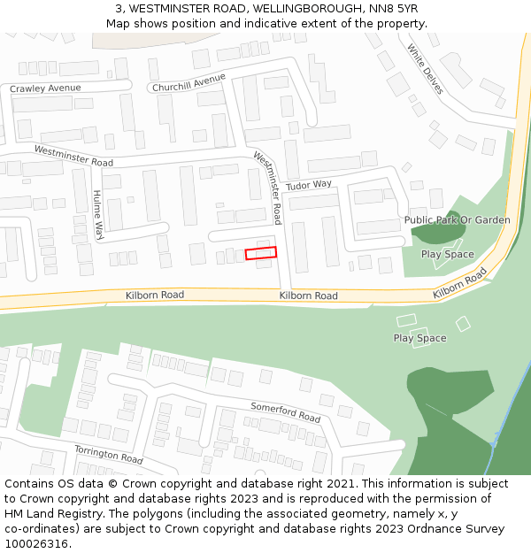 3, WESTMINSTER ROAD, WELLINGBOROUGH, NN8 5YR: Location map and indicative extent of plot