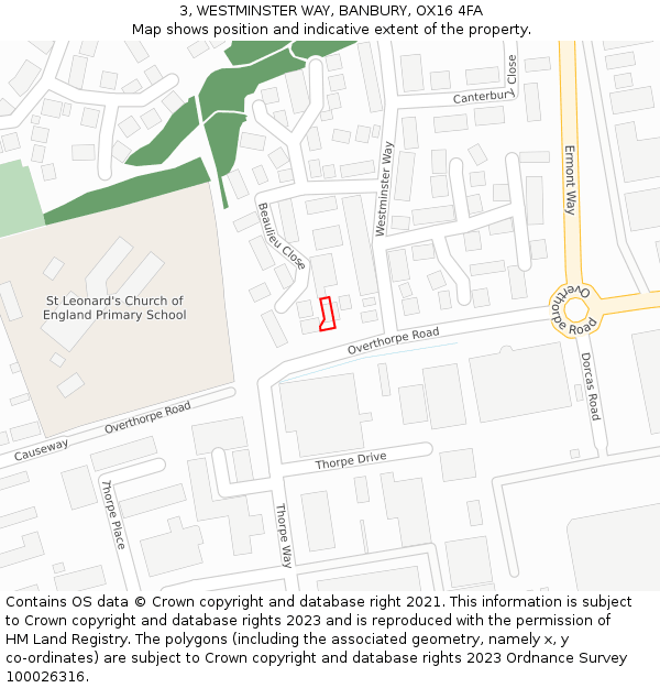 3, WESTMINSTER WAY, BANBURY, OX16 4FA: Location map and indicative extent of plot