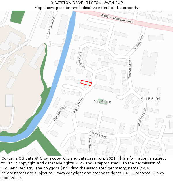 3, WESTON DRIVE, BILSTON, WV14 0UP: Location map and indicative extent of plot