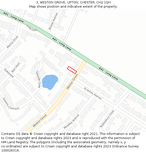 3, WESTON GROVE, UPTON, CHESTER, CH2 1QH: Location map and indicative extent of plot