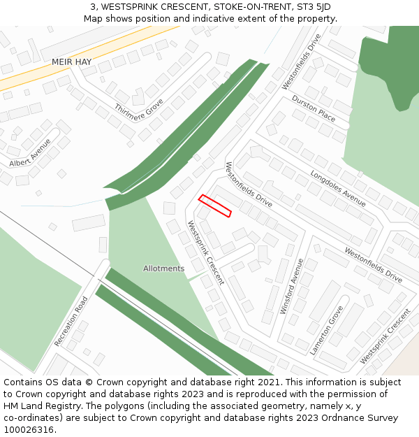3, WESTSPRINK CRESCENT, STOKE-ON-TRENT, ST3 5JD: Location map and indicative extent of plot