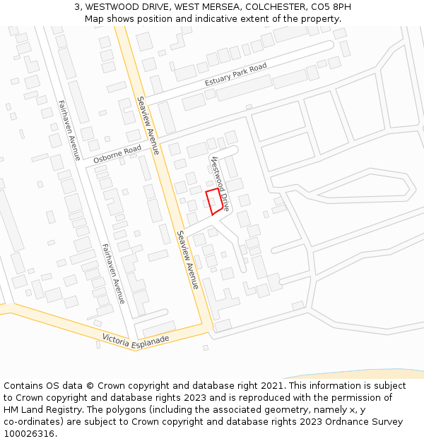 3, WESTWOOD DRIVE, WEST MERSEA, COLCHESTER, CO5 8PH: Location map and indicative extent of plot