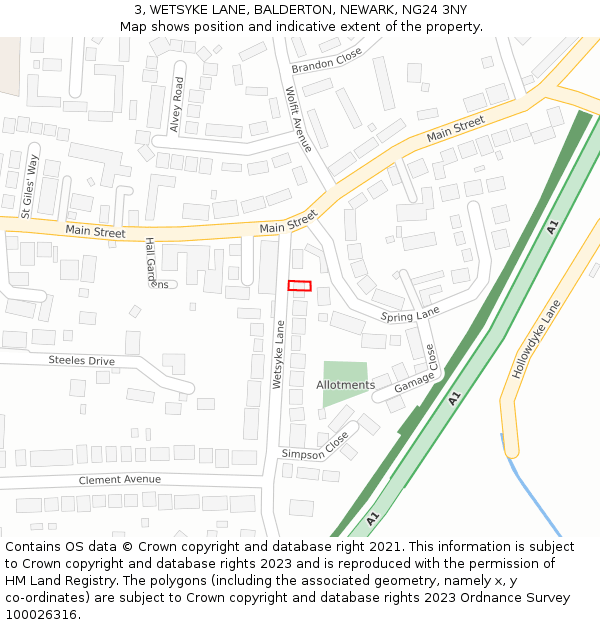 3, WETSYKE LANE, BALDERTON, NEWARK, NG24 3NY: Location map and indicative extent of plot