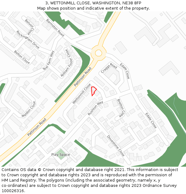 3, WETTONMILL CLOSE, WASHINGTON, NE38 8FP: Location map and indicative extent of plot
