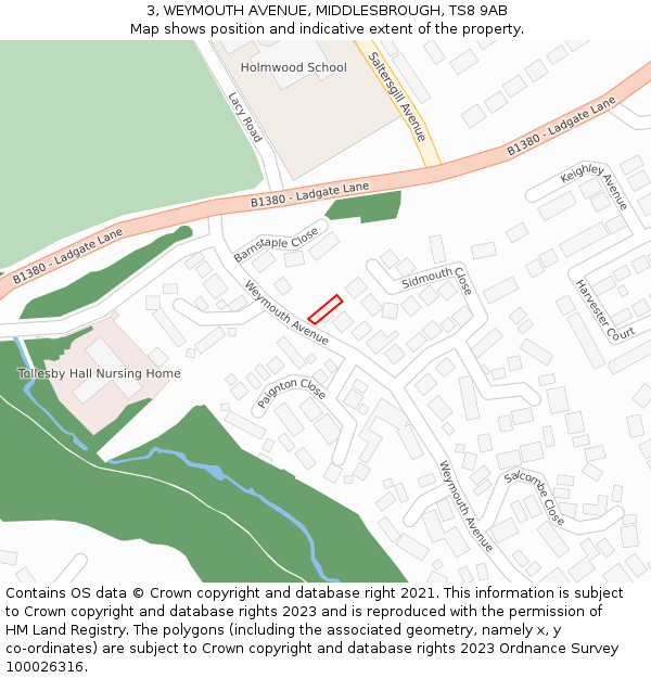 3, WEYMOUTH AVENUE, MIDDLESBROUGH, TS8 9AB: Location map and indicative extent of plot