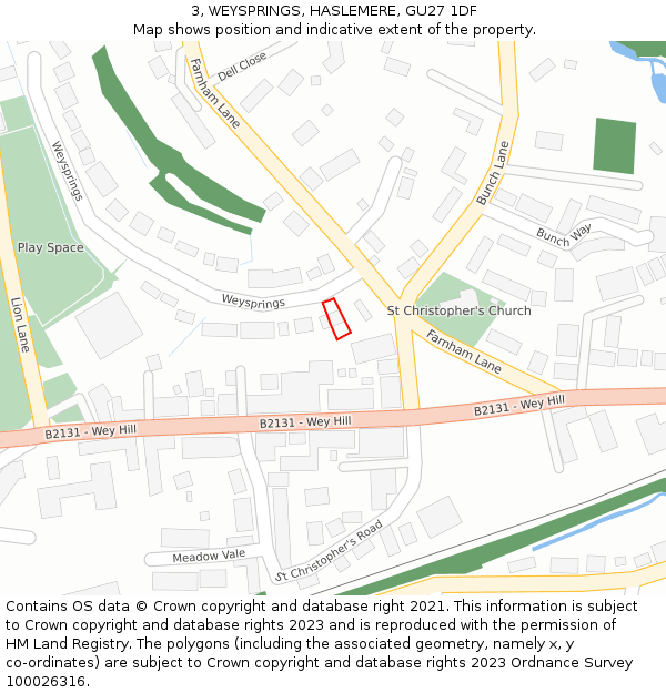 3, WEYSPRINGS, HASLEMERE, GU27 1DF: Location map and indicative extent of plot