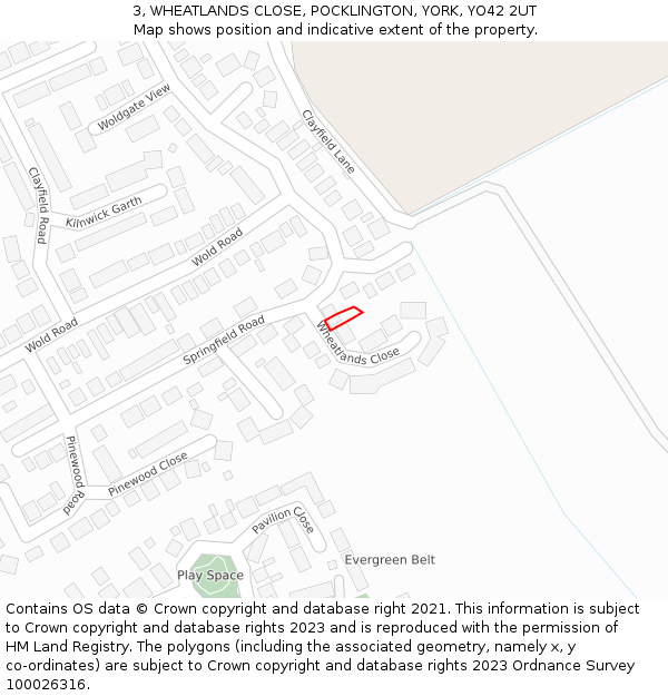 3, WHEATLANDS CLOSE, POCKLINGTON, YORK, YO42 2UT: Location map and indicative extent of plot