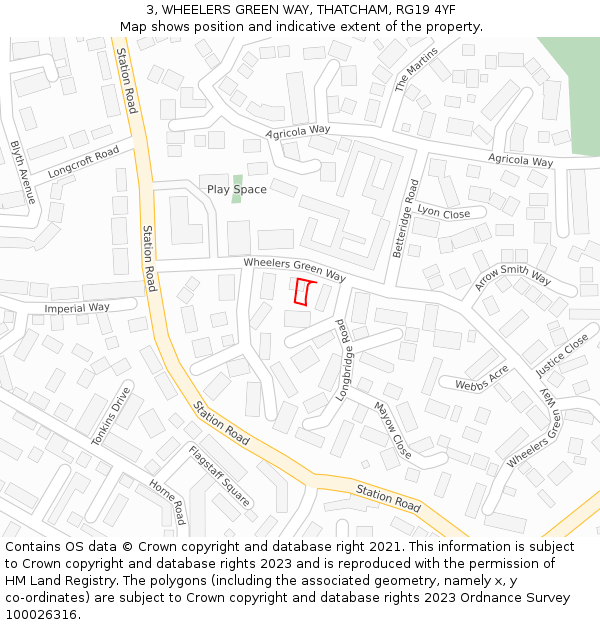 3, WHEELERS GREEN WAY, THATCHAM, RG19 4YF: Location map and indicative extent of plot