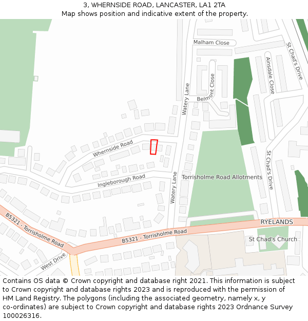 3, WHERNSIDE ROAD, LANCASTER, LA1 2TA: Location map and indicative extent of plot