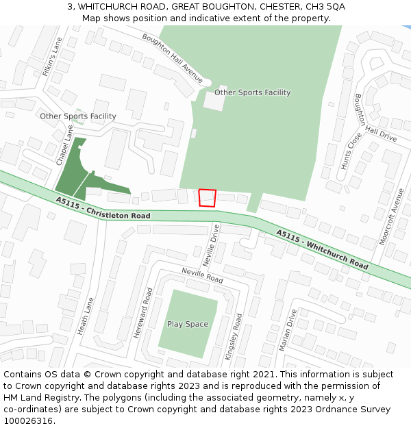 3, WHITCHURCH ROAD, GREAT BOUGHTON, CHESTER, CH3 5QA: Location map and indicative extent of plot