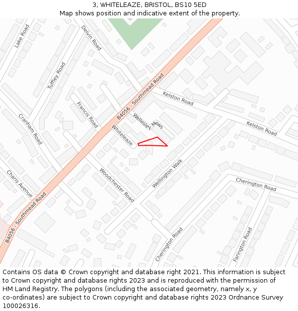 3, WHITELEAZE, BRISTOL, BS10 5ED: Location map and indicative extent of plot