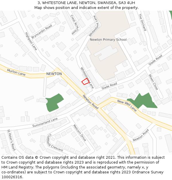 3, WHITESTONE LANE, NEWTON, SWANSEA, SA3 4UH: Location map and indicative extent of plot