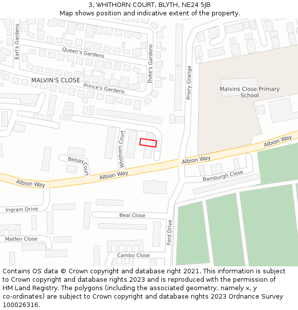 3, WHITHORN COURT, BLYTH, NE24 5JB: Location map and indicative extent of plot