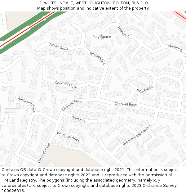 3, WHITSUNDALE, WESTHOUGHTON, BOLTON, BL5 3LQ: Location map and indicative extent of plot