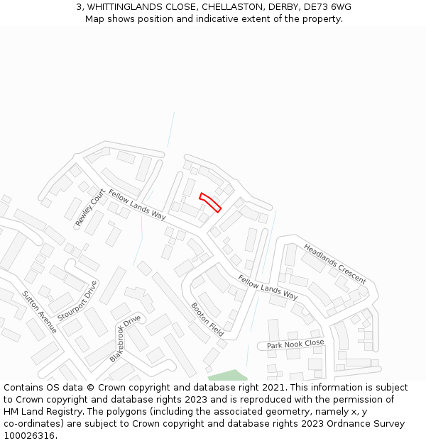 3, WHITTINGLANDS CLOSE, CHELLASTON, DERBY, DE73 6WG: Location map and indicative extent of plot