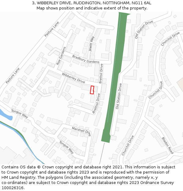 3, WIBBERLEY DRIVE, RUDDINGTON, NOTTINGHAM, NG11 6AL: Location map and indicative extent of plot