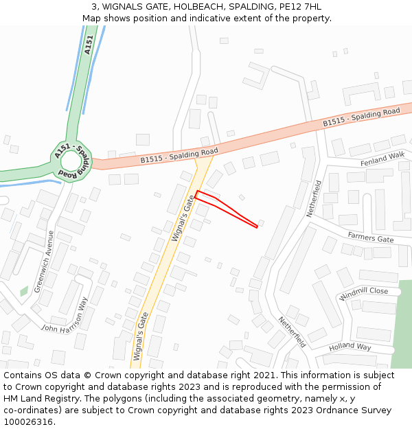 3, WIGNALS GATE, HOLBEACH, SPALDING, PE12 7HL: Location map and indicative extent of plot