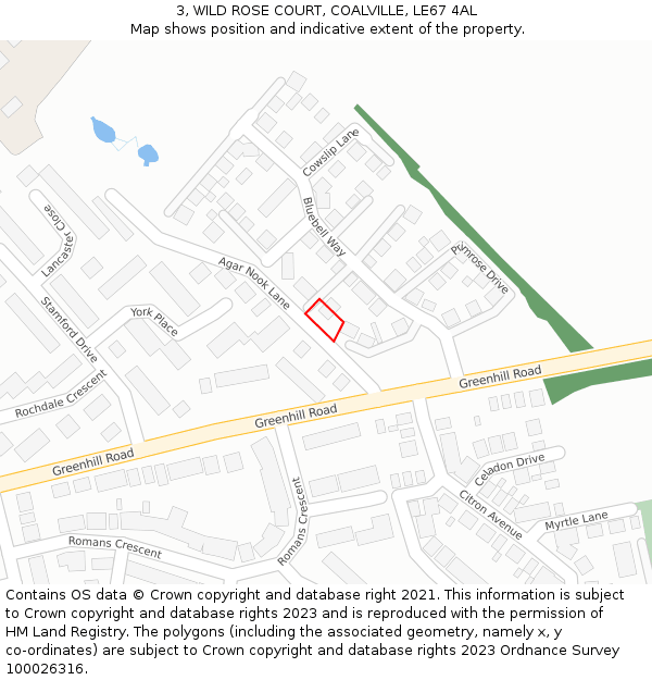 3, WILD ROSE COURT, COALVILLE, LE67 4AL: Location map and indicative extent of plot