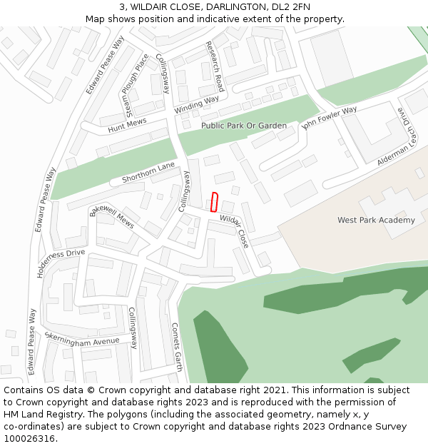 3, WILDAIR CLOSE, DARLINGTON, DL2 2FN: Location map and indicative extent of plot