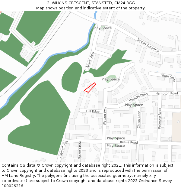 3, WILKINS CRESCENT, STANSTED, CM24 8GG: Location map and indicative extent of plot