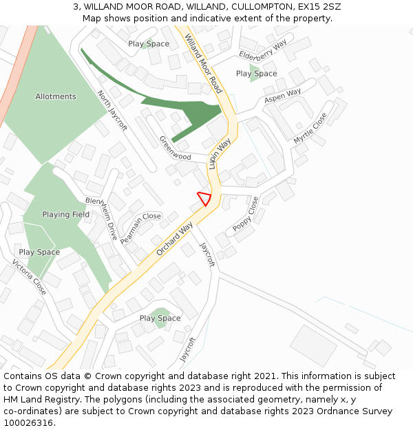 3, WILLAND MOOR ROAD, WILLAND, CULLOMPTON, EX15 2SZ: Location map and indicative extent of plot