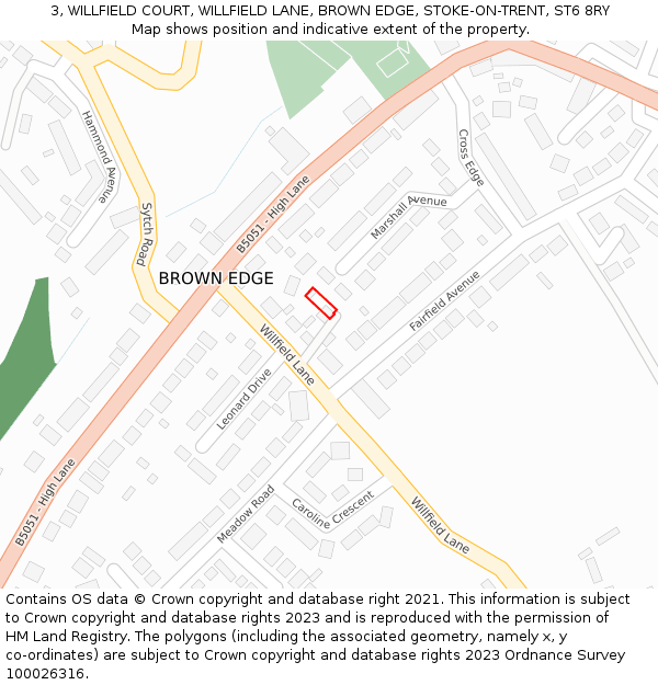 3, WILLFIELD COURT, WILLFIELD LANE, BROWN EDGE, STOKE-ON-TRENT, ST6 8RY: Location map and indicative extent of plot