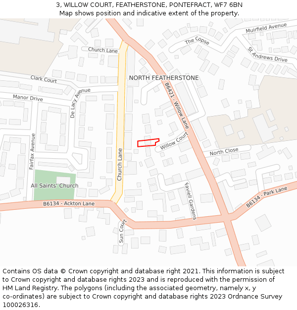 3, WILLOW COURT, FEATHERSTONE, PONTEFRACT, WF7 6BN: Location map and indicative extent of plot