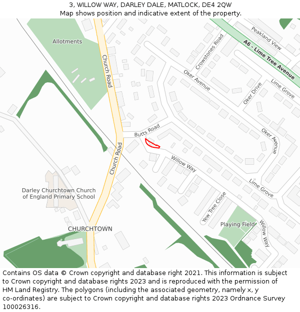 3, WILLOW WAY, DARLEY DALE, MATLOCK, DE4 2QW: Location map and indicative extent of plot